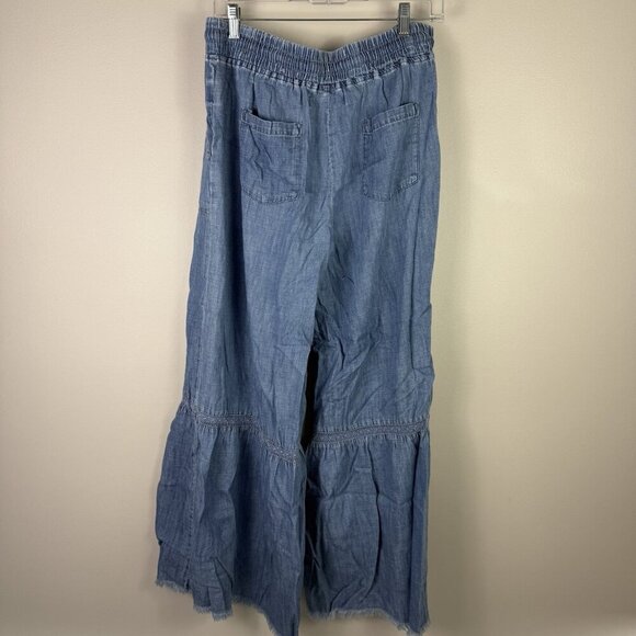 Billy T Tiered Denim Pants Large Drawstring Waist Wide Leg Boho Festival Summer - Picture 8 of 8